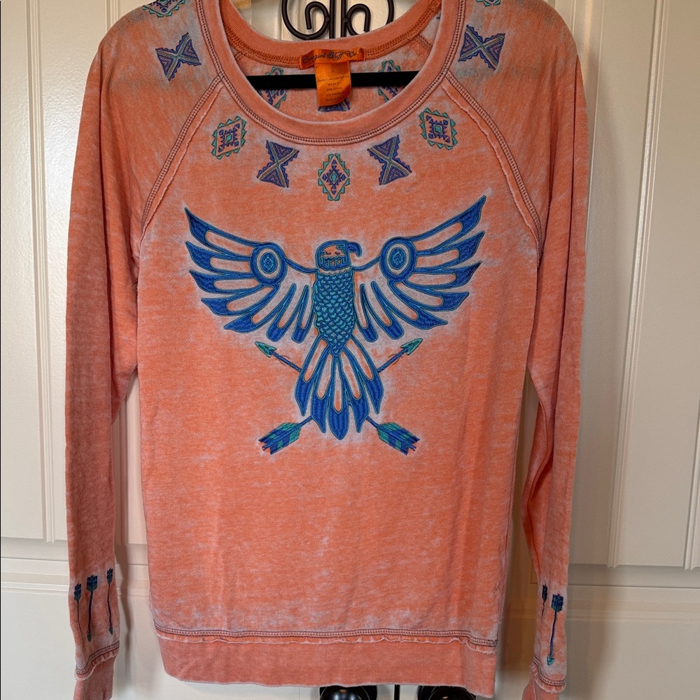 Cowgirl Tuff Orange Sweater with Blue Embroidery